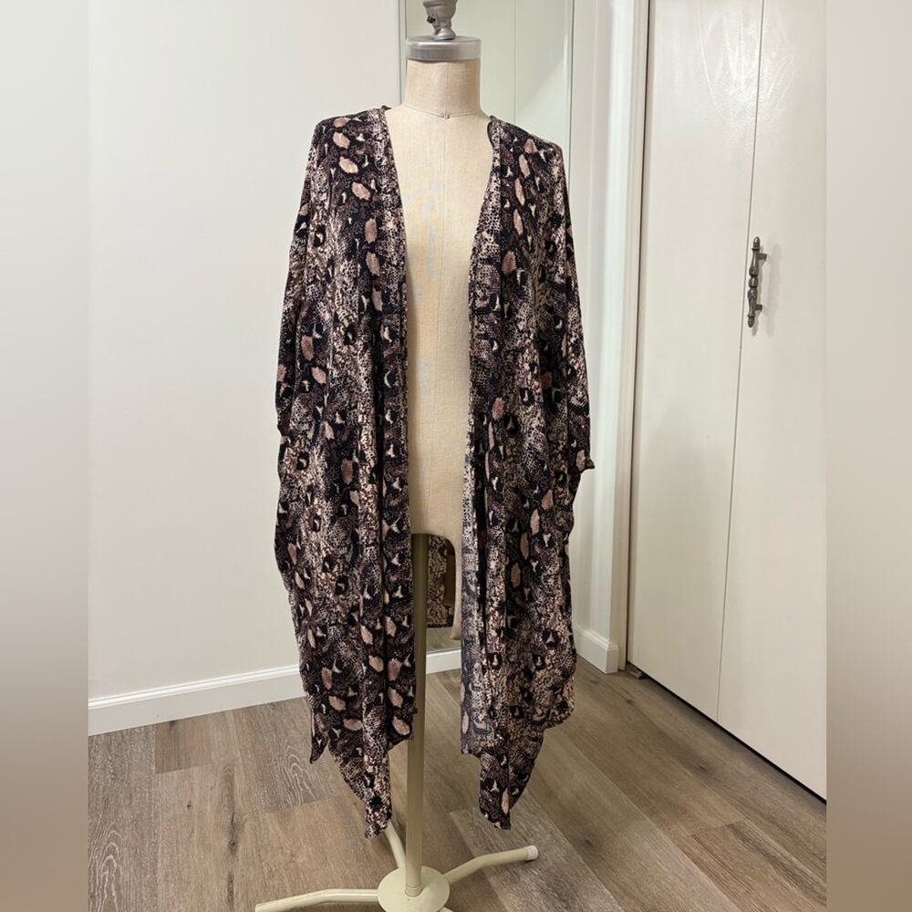 Angie Women’s Boho Kimono Cardigan Open Front Snake Print Rayon Lightweight Sz M